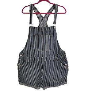 No Boundaries Blue White Striped Bib-Overall Shorts XXL Classic Comfy